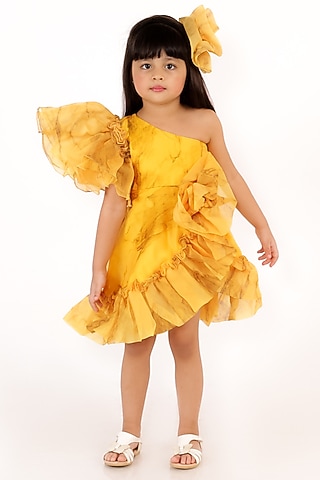 Yellow Marble Dress For Girls by Li'l Angels