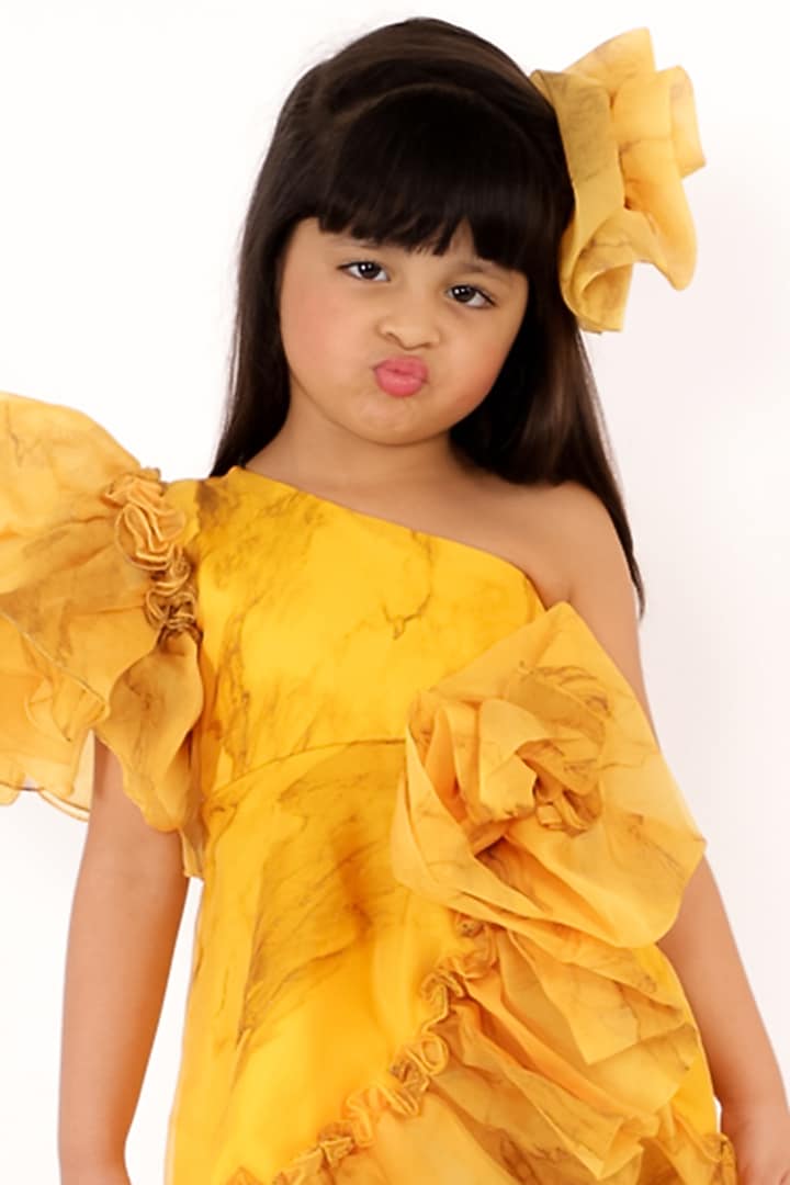 Yellow Marble Dress For Girls by Li'l Angels at Pernia's Pop Up Shop
