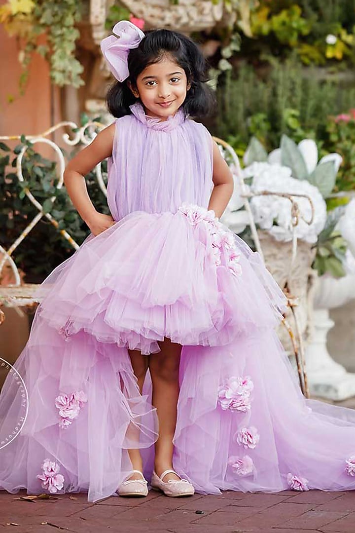 Lilac Net & Dupion Gown For Girls by Li'l Angels