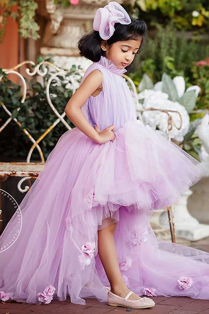 Lilac Net & Dupion Gown For Girls by Li'l Angels at Pernia's Pop Up Shop