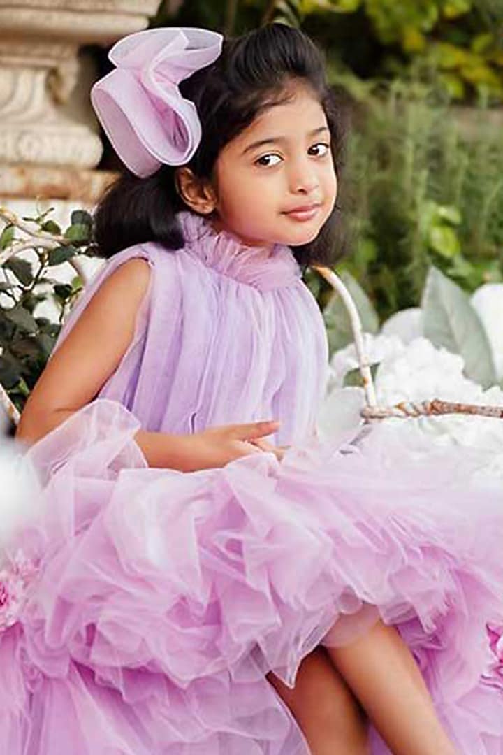 Lilac Net & Dupion Gown For Girls by Li'l Angels at Pernia's Pop Up Shop