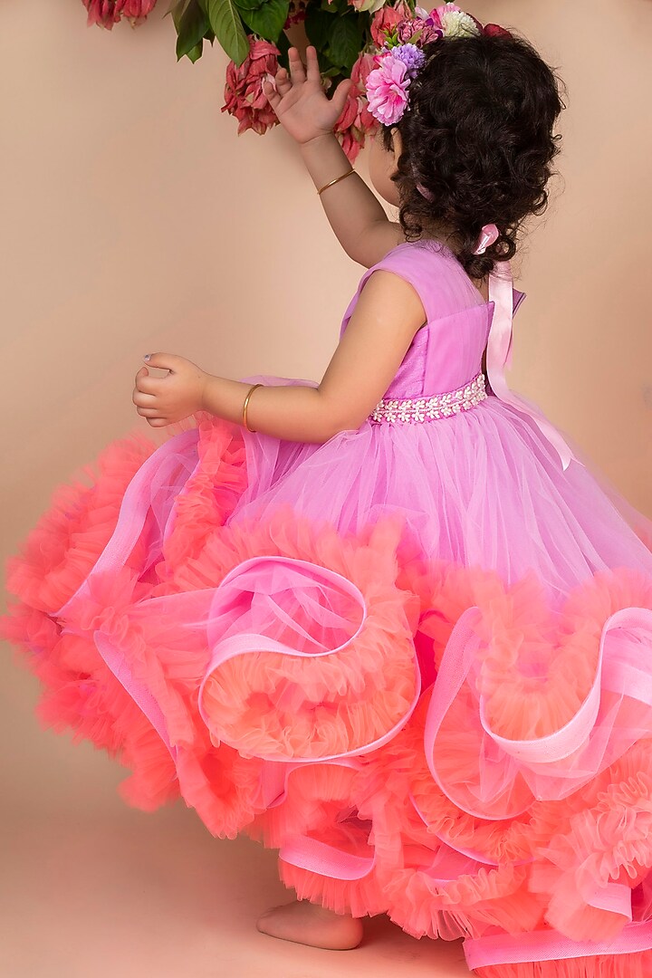 Lavender & Peach Ruffled Gown For Girls by Li'l Angels at Pernia's Pop Up Shop