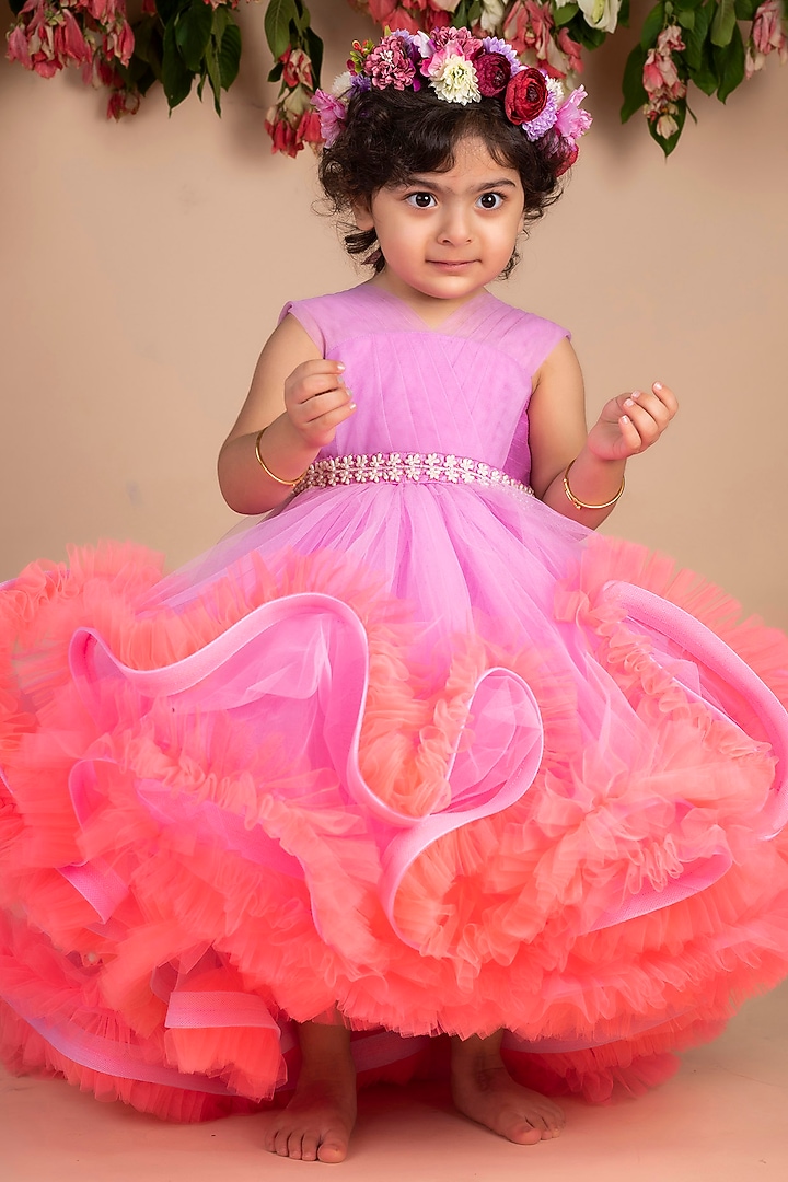 Lavender & Peach Ruffled Gown For Girls by Li'l Angels at Pernia's Pop Up Shop