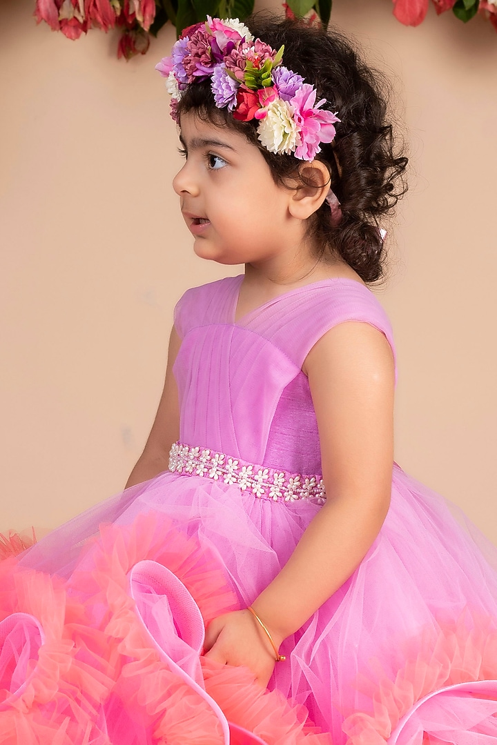 Lavender & Peach Ruffled Gown For Girls by Li'l Angels at Pernia's Pop Up Shop