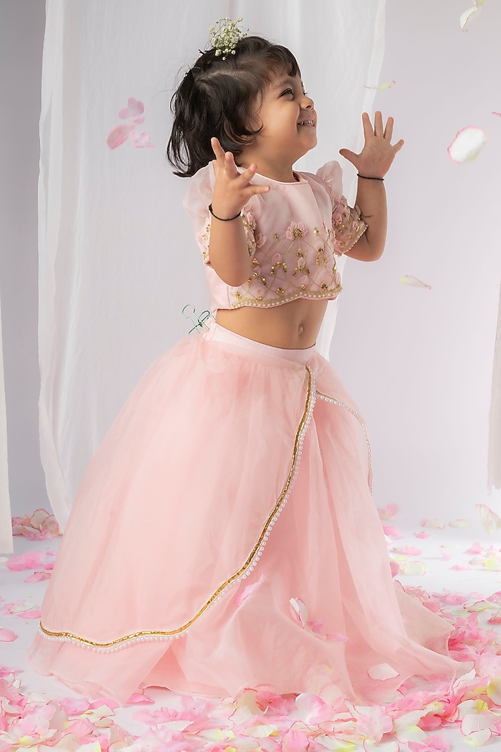Pink Embroidered Lehenga Set For Girls by Li'l Angels at Pernia's Pop Up Shop