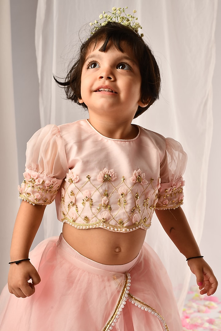 Pink Embroidered Lehenga Set For Girls by Li'l Angels at Pernia's Pop Up Shop