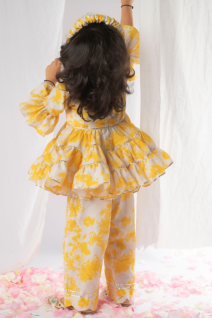 Yellow & White Printed Pant Set For Girls by Li'l Angels at Pernia's Pop Up Shop