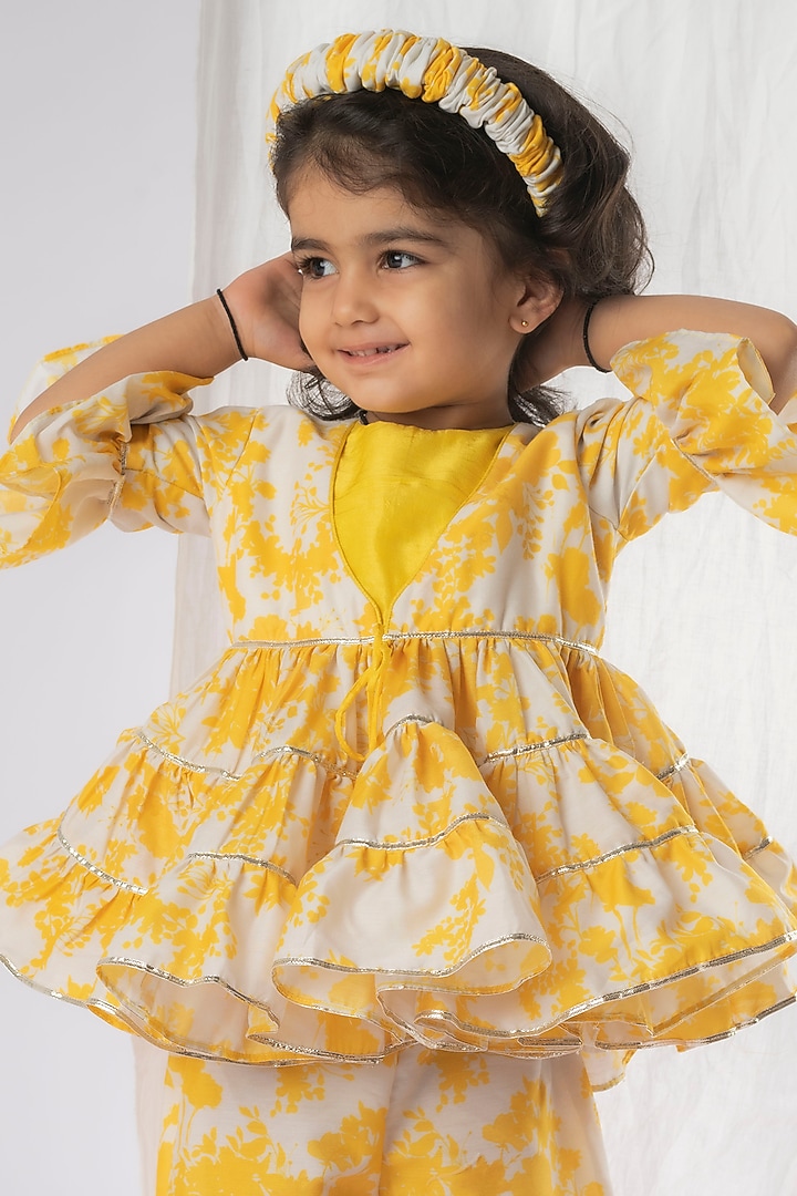 Yellow & White Printed Pant Set For Girls by Li'l Angels at Pernia's Pop Up Shop