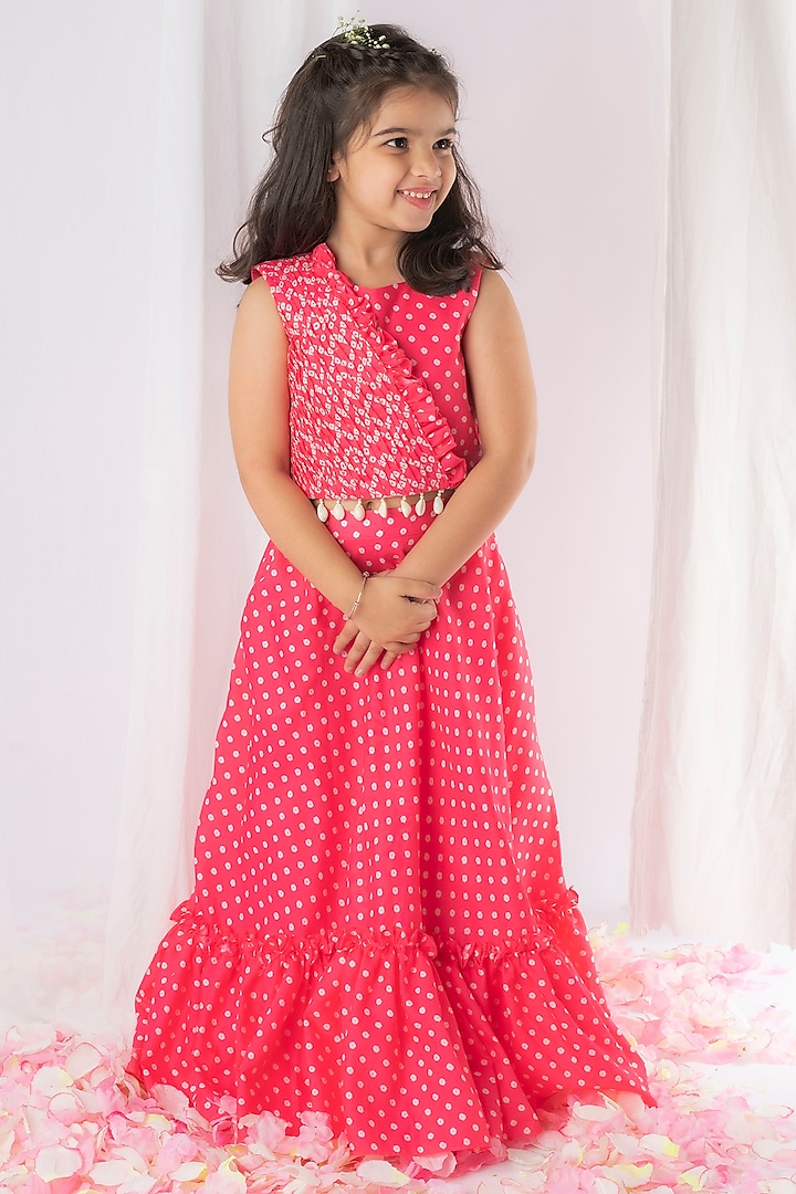 Pink Cotton Printed Lehenga Set For Girls by Li'l Angels at Pernia's Pop Up Shop