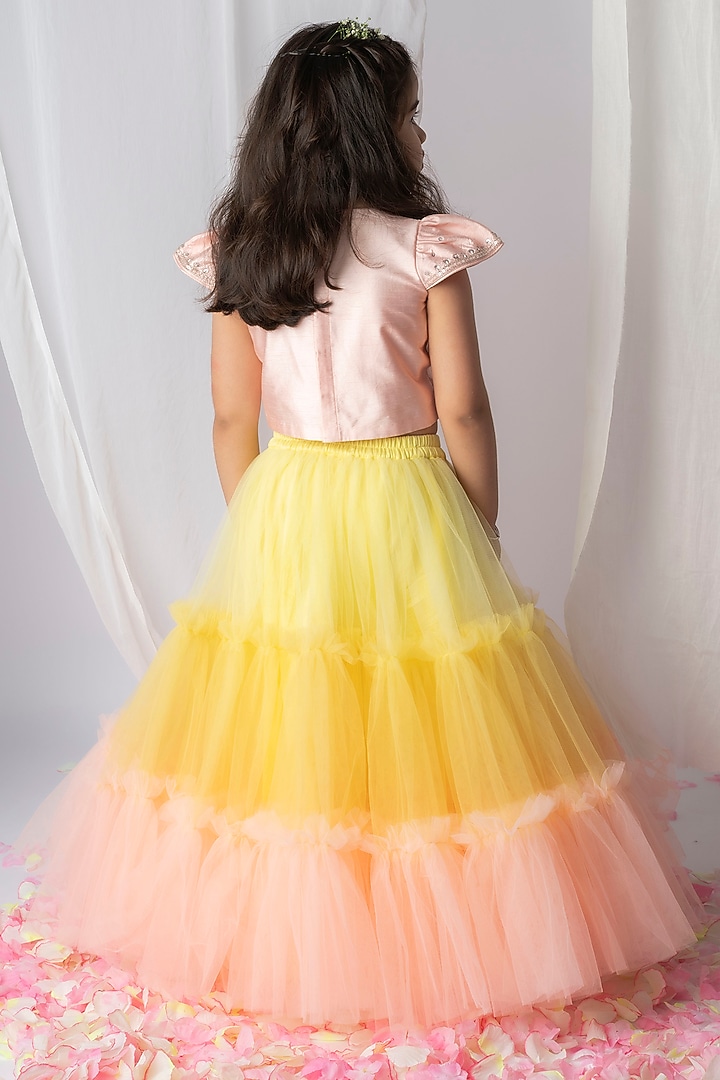 Multi-Colored Net Lehenga Set For Girls by Li'l Angels at Pernia's Pop Up Shop
