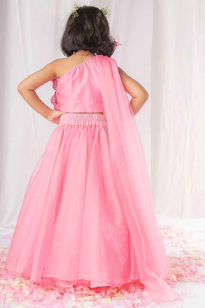 Pink Organza & Dupion Silk Lehenga Set For Girls by Li'l Angels at Pernia's Pop Up Shop