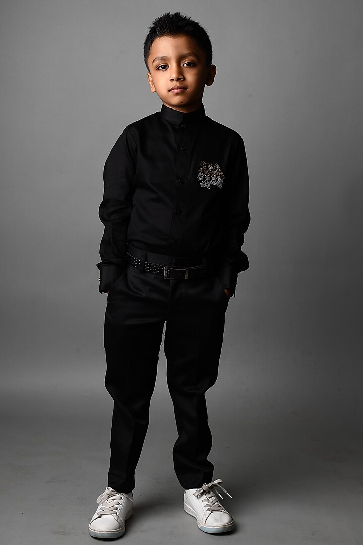 Black Suiting Fabric Trouser Pant Set For Boys by Li'l Angels at Pernia's Pop Up Shop