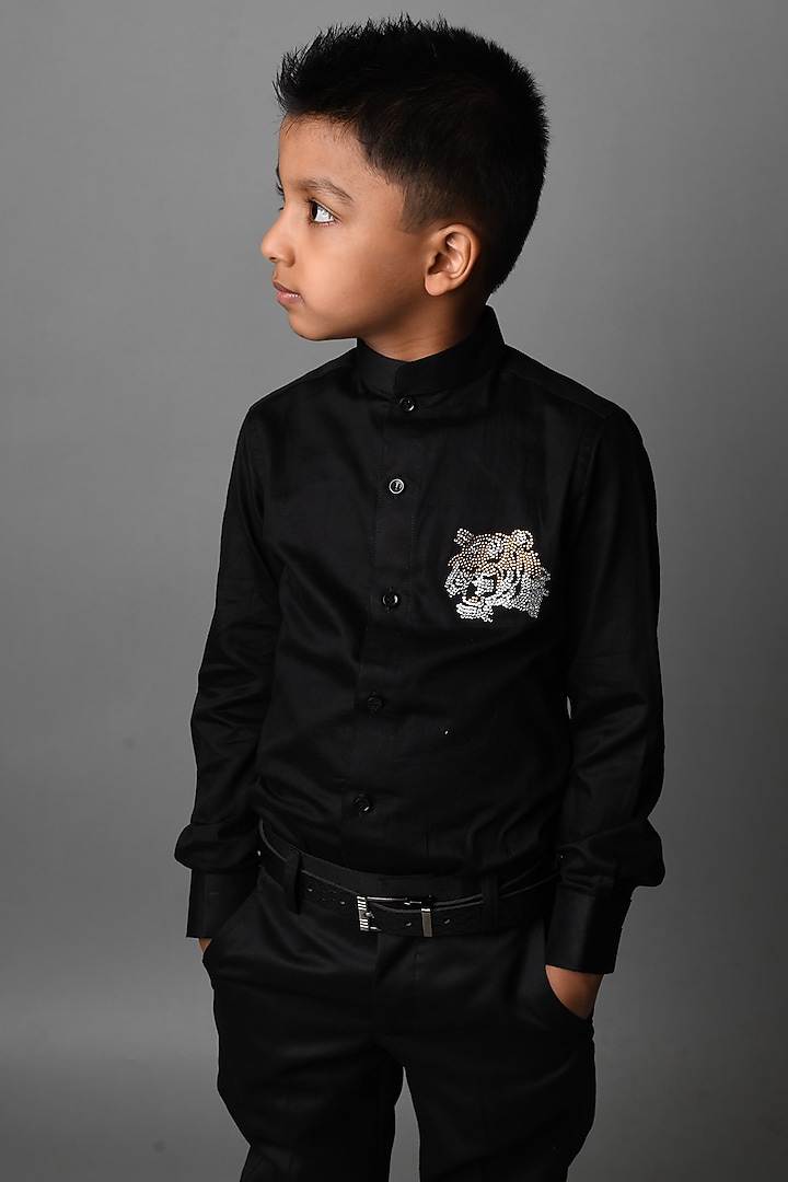 Black Suiting Fabric Trouser Pant Set For Boys by Li'l Angels at Pernia's Pop Up Shop