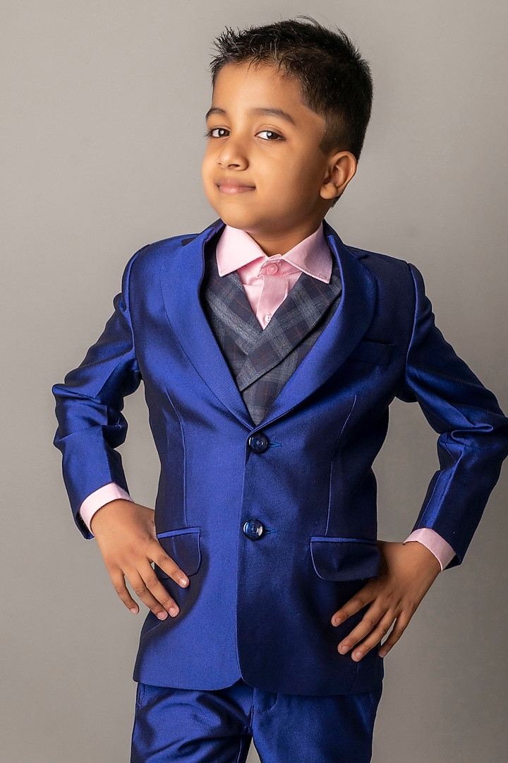 Blue Suiting Fabric Tuxedo Set For Boys by Li'l Angels at Pernia's Pop Up Shop