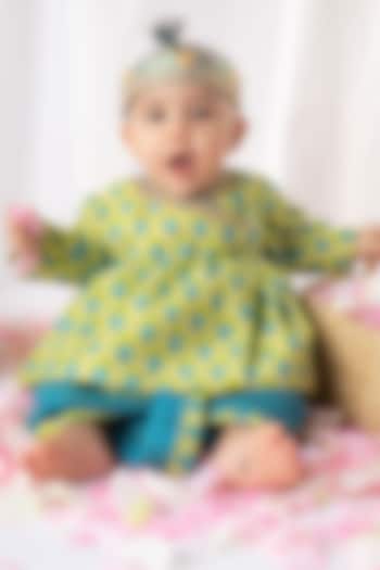 Green Cotton Printed Jamna Kurta Set For Boys by Li'l Angels at Pernia's Pop Up Shop