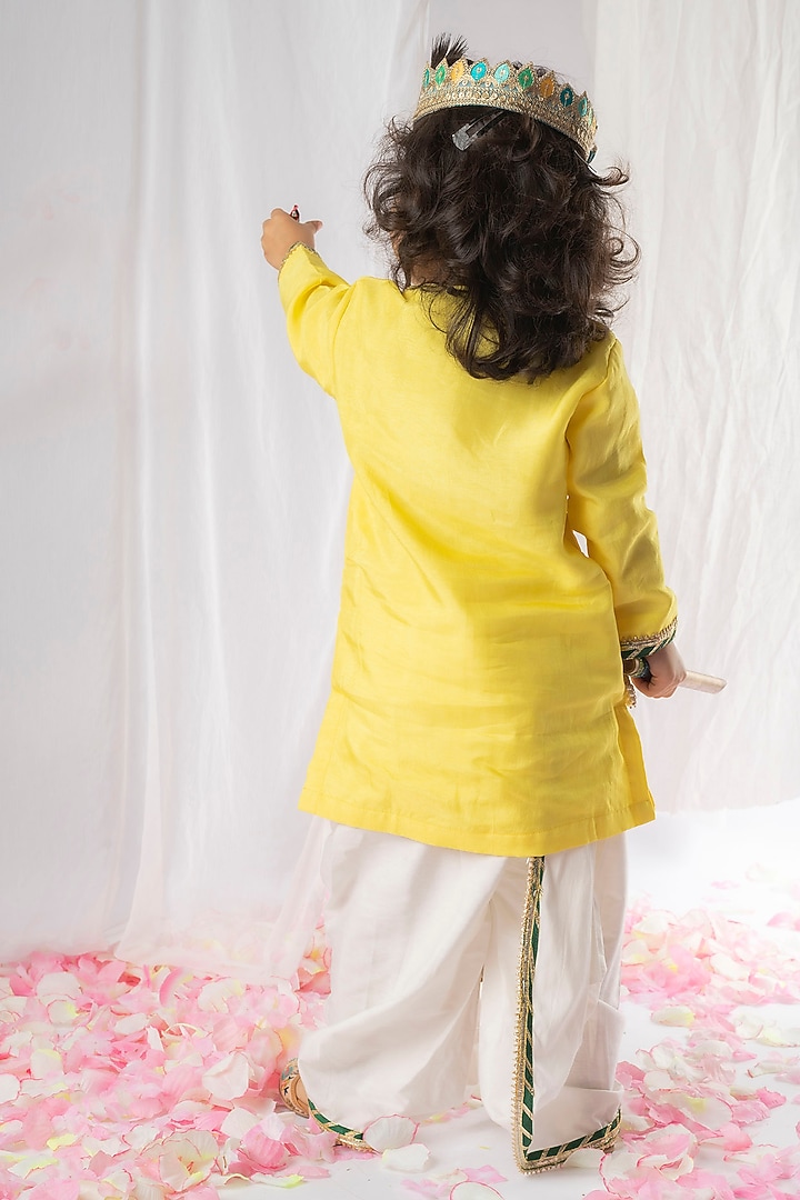 Yellow Silk Jamna Kurta Set For Boys by Li'l Angels at Pernia's Pop Up Shop