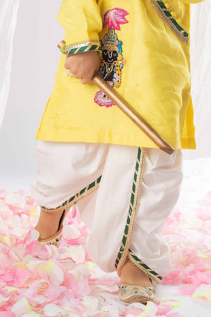 Yellow Silk Jamna Kurta Set For Boys by Li'l Angels at Pernia's Pop Up Shop