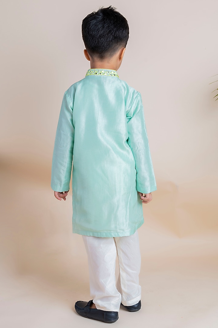 Blue Silk Kurta Set For Boys by Li'l Angels at Pernia's Pop Up Shop