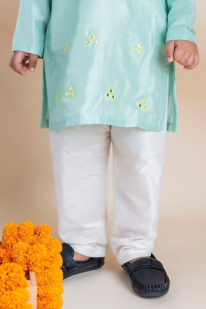 Blue Silk Kurta Set For Boys by Li'l Angels at Pernia's Pop Up Shop
