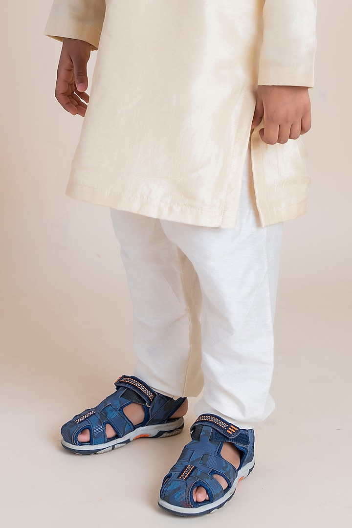 Beige Silk Kurta Set For Boys by Li'l Angels at Pernia's Pop Up Shop