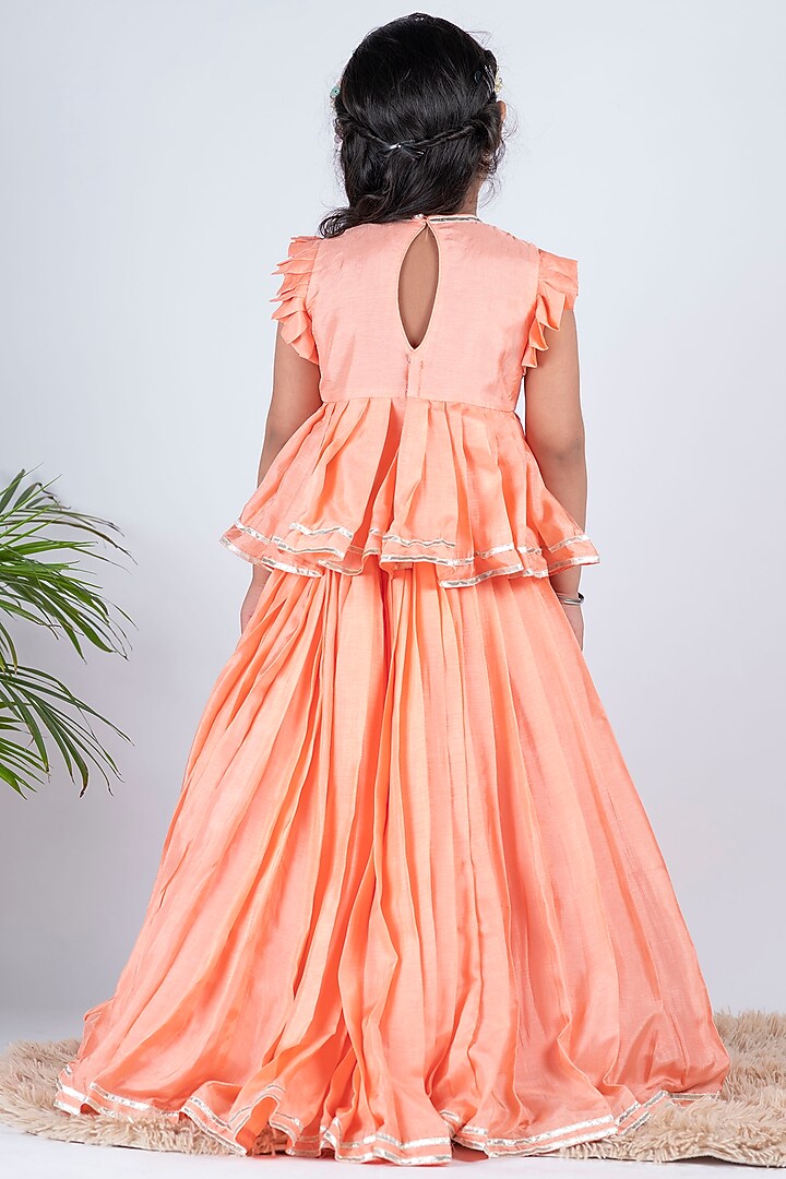 Peach Silk Lehenga Set For Girls by Li'l Angels at Pernia's Pop Up Shop