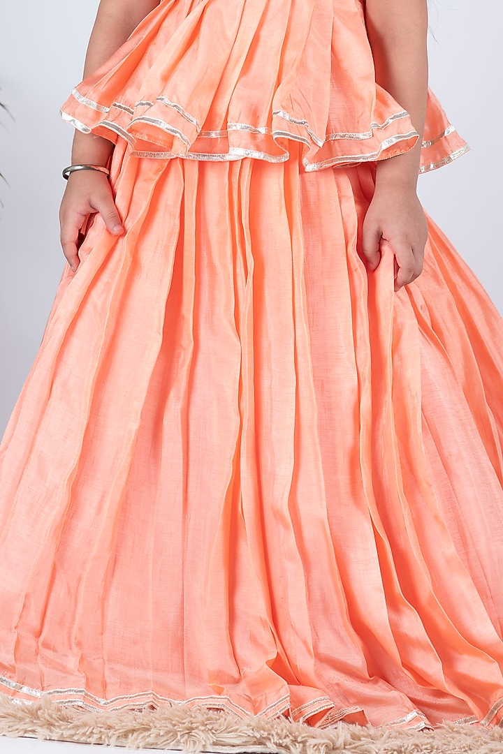 Peach Silk Lehenga Set For Girls by Li'l Angels at Pernia's Pop Up Shop