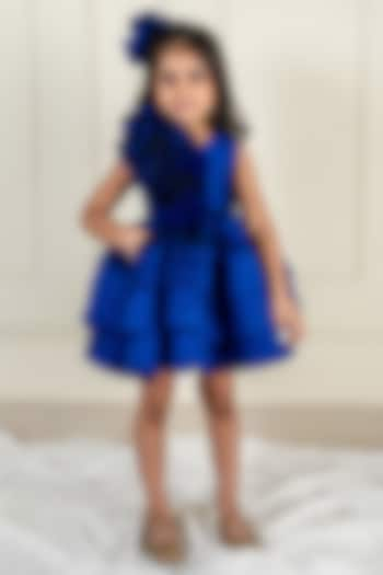 Royal Blue Samu Silk Ruffled Dress For Girls by Li'l Angels at Pernia's Pop Up Shop