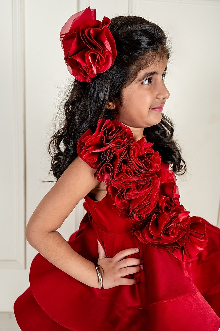 Maroon Milano Satin Ruffled Dress For Girls by Li'l Angels at Pernia's Pop Up Shop