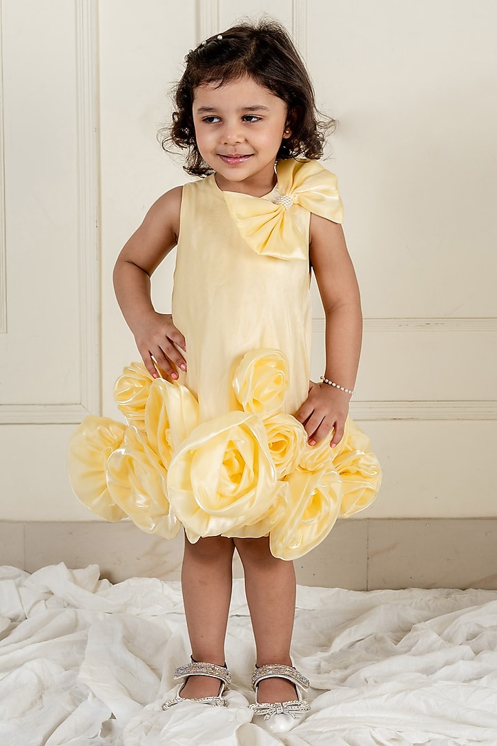 Yellow Satin Organza Floral Dress For Girls by Li'l Angels at Pernia's Pop Up Shop