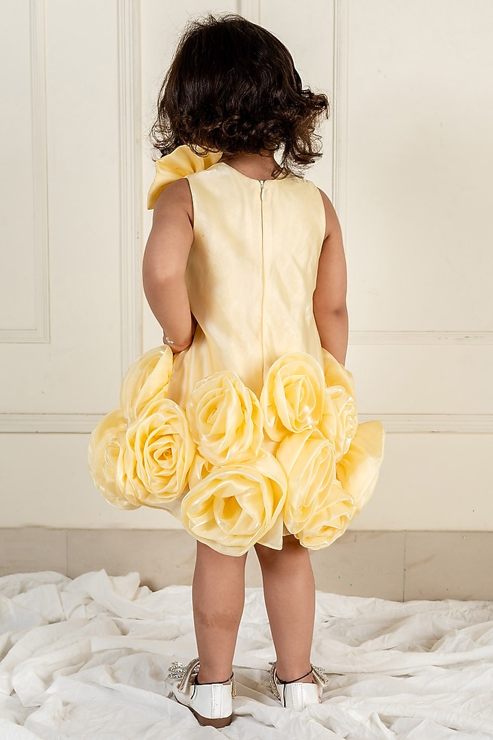 Yellow Satin Organza Floral Dress For Girls by Li'l Angels at Pernia's Pop Up Shop