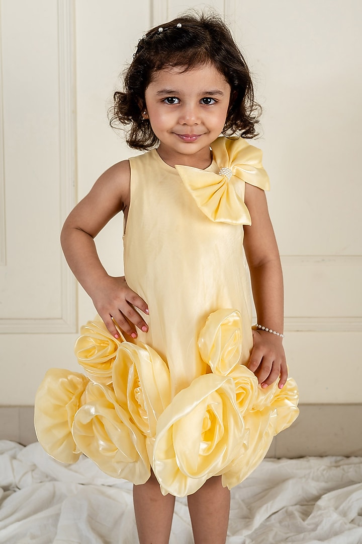 Yellow Satin Organza Floral Dress For Girls by Li'l Angels at Pernia's Pop Up Shop