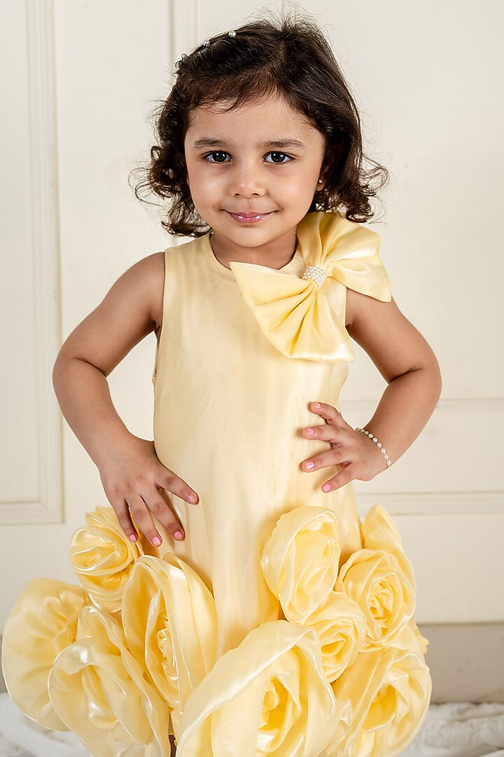 Yellow Satin Organza Floral Dress For Girls by Li'l Angels at Pernia's Pop Up Shop