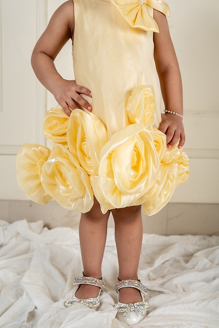 Yellow Satin Organza Floral Dress For Girls by Li'l Angels at Pernia's Pop Up Shop