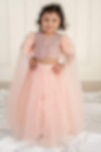 Peach Net Lehenga Set For Girls by Li'l Angels at Pernia's Pop Up Shop