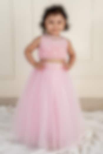 Pink Peach Net Lehenga Set For Girls by Li'l Angels at Pernia's Pop Up Shop