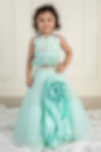 Sea Green Net Lehenga Set For Girls by Li'l Angels at Pernia's Pop Up Shop