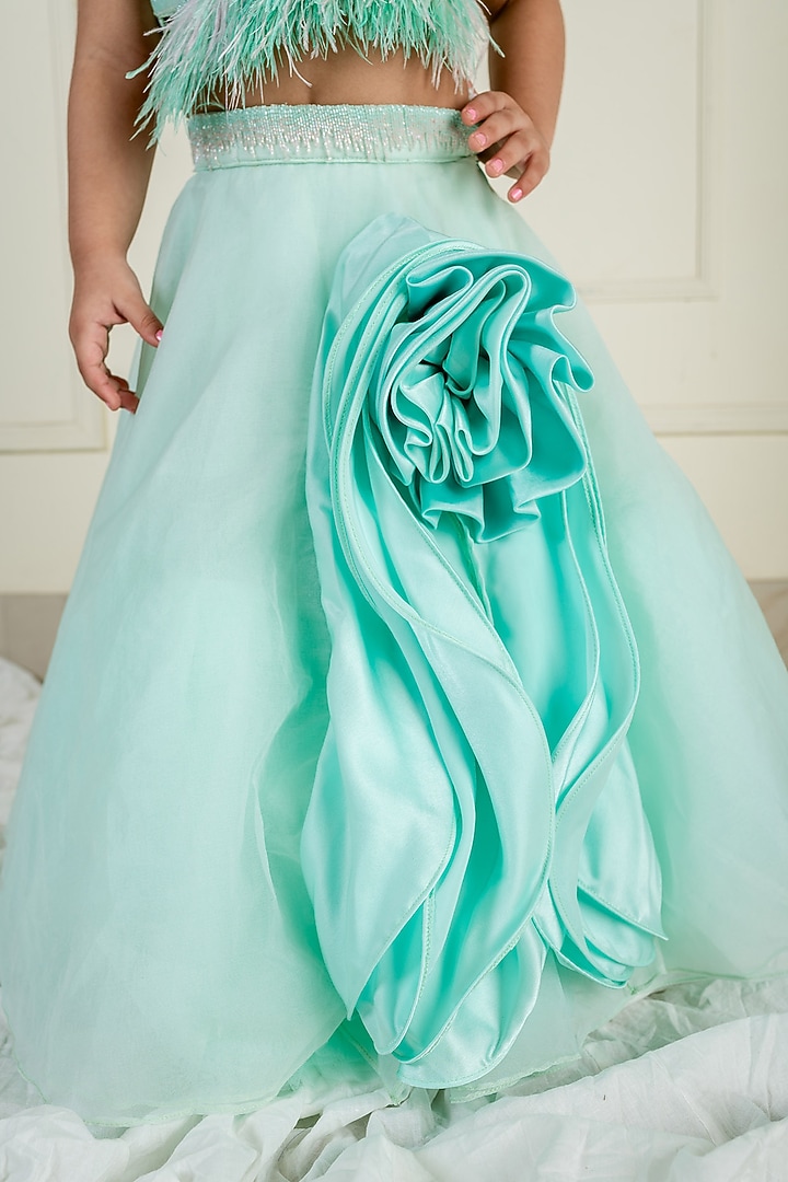 Sea Green Net Lehenga Set For Girls by Li'l Angels at Pernia's Pop Up Shop