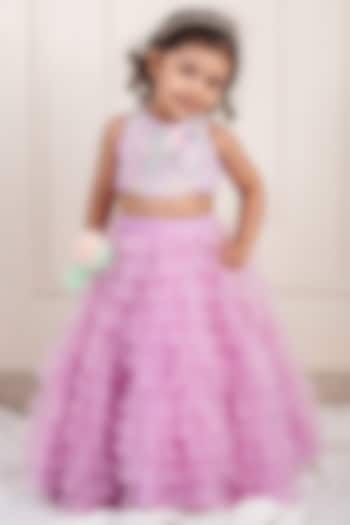 Lilac Net Frilled Lehenga Set For Girls by Li'l Angels at Pernia's Pop Up Shop