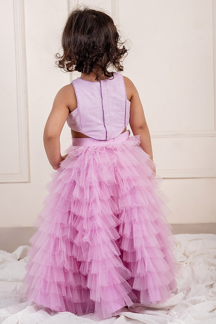 Lilac Net Frilled Lehenga Set For Girls by Li'l Angels at Pernia's Pop Up Shop