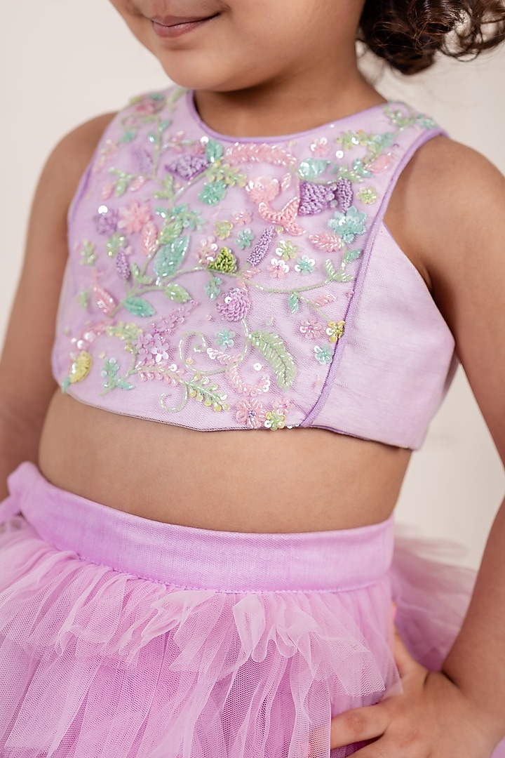 Lilac Net Frilled Lehenga Set For Girls by Li'l Angels at Pernia's Pop Up Shop