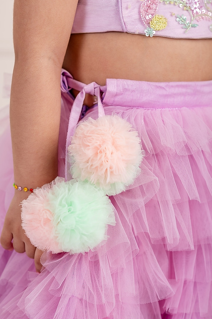 Lilac Net Frilled Lehenga Set For Girls by Li'l Angels at Pernia's Pop Up Shop
