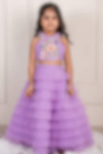 Lilac Net Frilled Lehenga Set For Girls by Li'l Angels at Pernia's Pop Up Shop