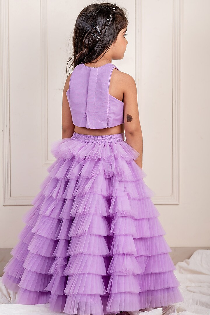 Lilac Net Frilled Lehenga Set For Girls by Li'l Angels at Pernia's Pop Up Shop