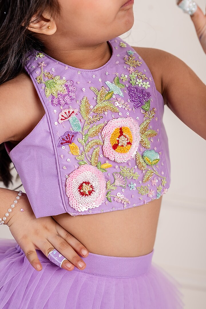 Lilac Net Frilled Lehenga Set For Girls by Li'l Angels at Pernia's Pop Up Shop