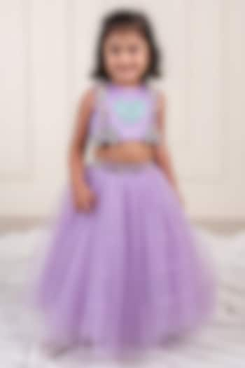 LIlac Net Embroidered Lehenga Set For Girls by Li'l Angels at Pernia's Pop Up Shop