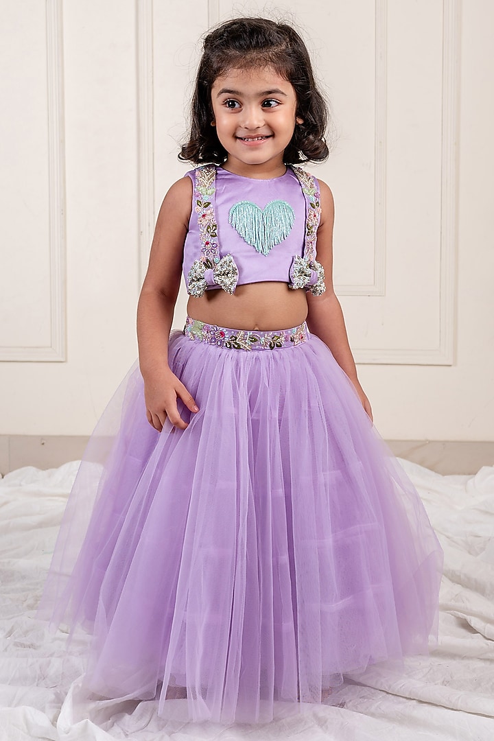 LIlac Net Embroidered Lehenga Set For Girls by Li'l Angels at Pernia's Pop Up Shop