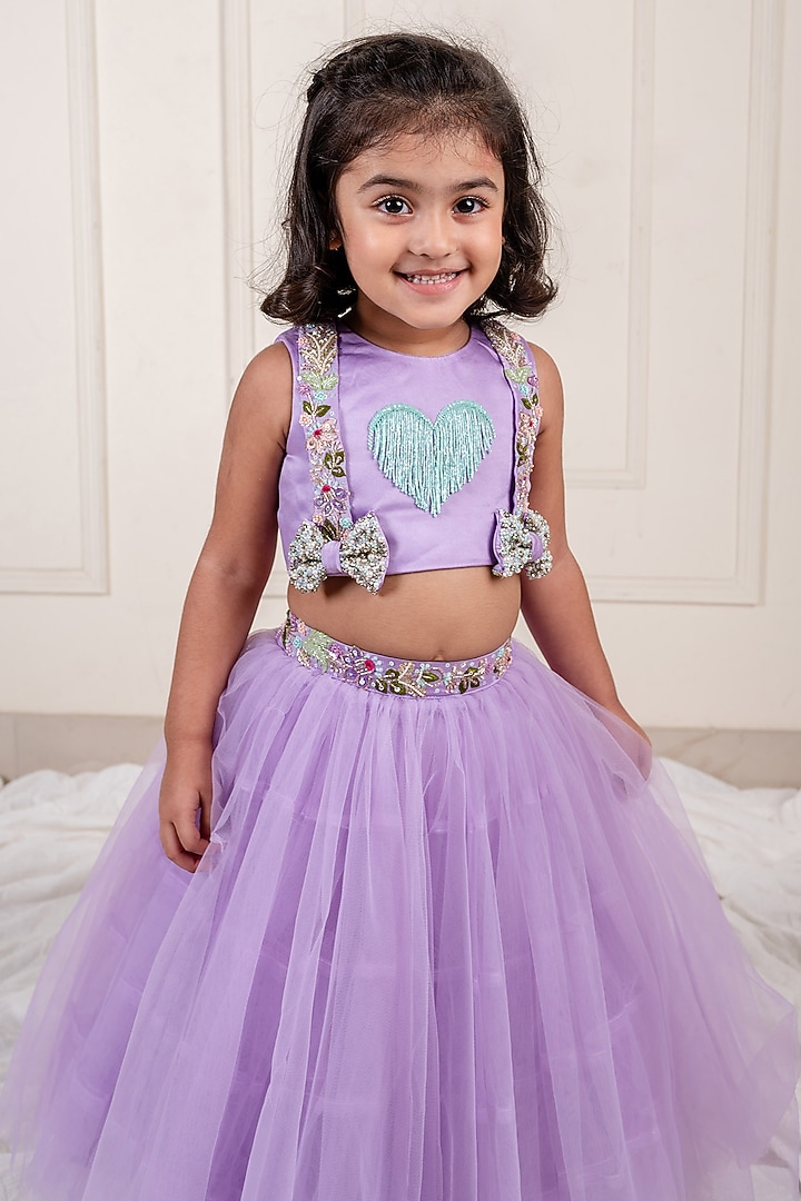 LIlac Net Embroidered Lehenga Set For Girls by Li'l Angels at Pernia's Pop Up Shop