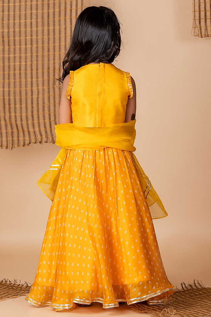 Yellow Roman Silk Bandhej Printed Lehenga Set For Girls by Li'l Angels at Pernia's Pop Up Shop