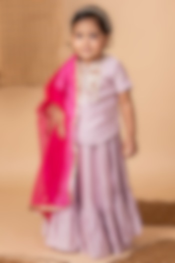 Lilac Silk Lehenga Set For Girls by Li'l Angels at Pernia's Pop Up Shop