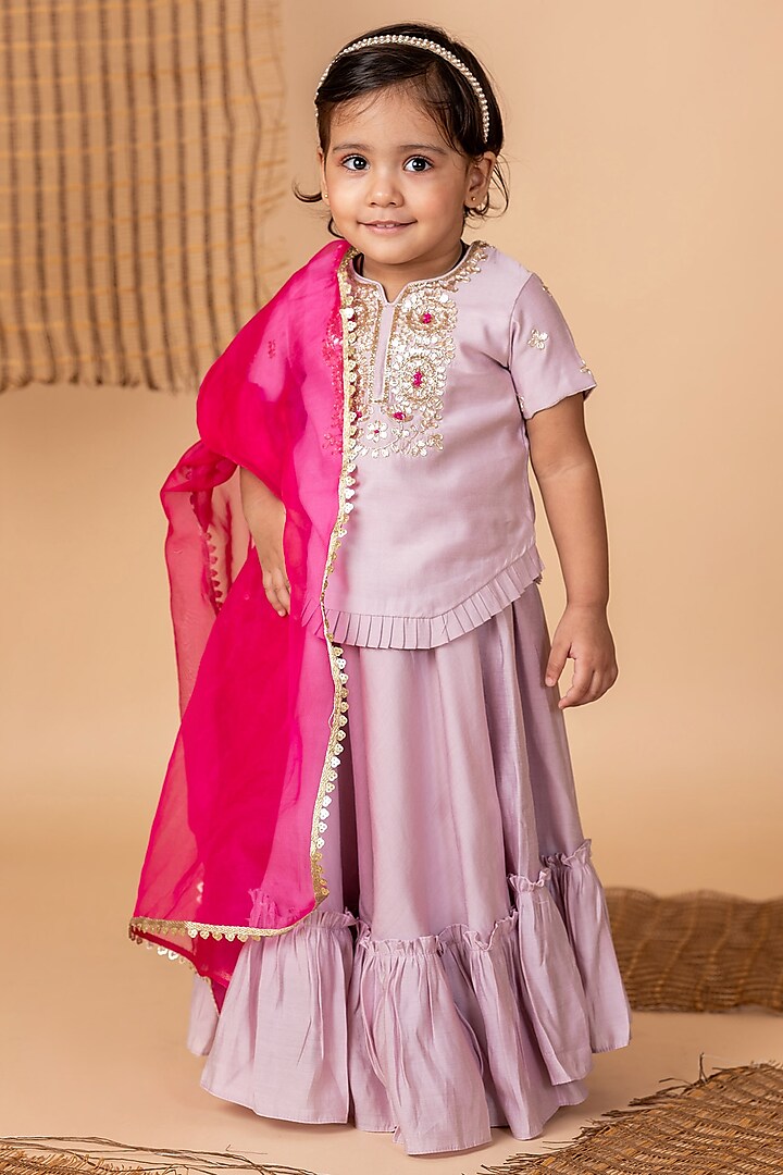 Lilac Silk Lehenga Set For Girls by Li'l Angels at Pernia's Pop Up Shop